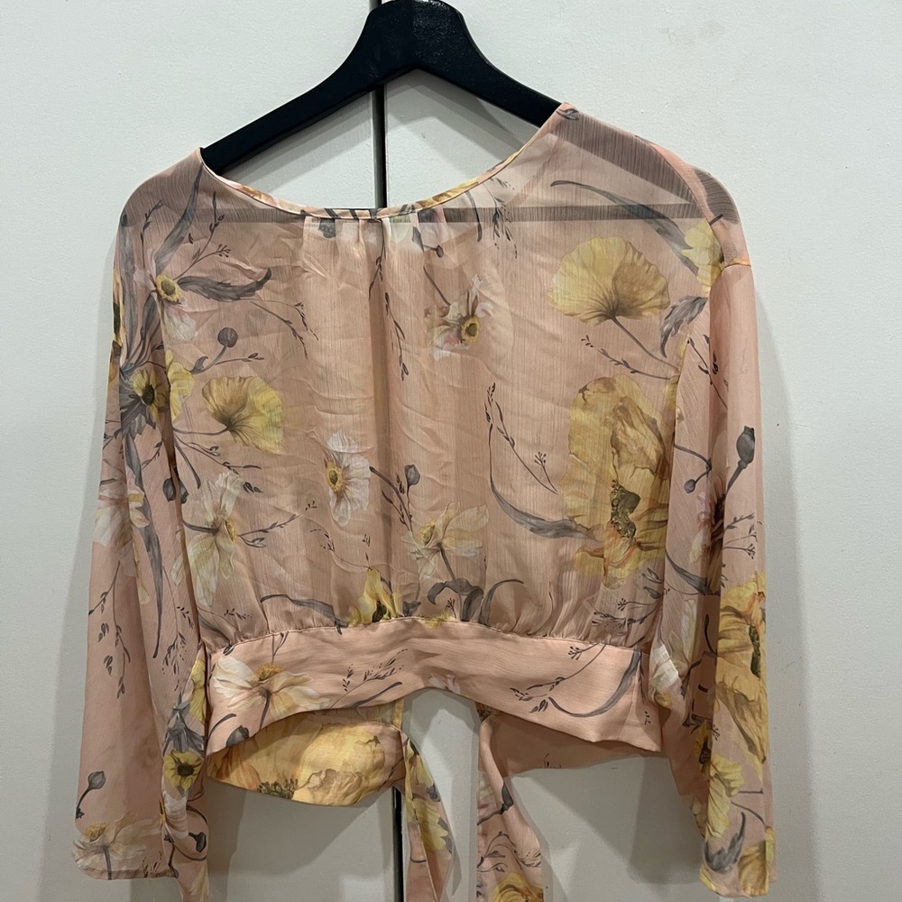 Floral Sheer Women's Top - Peach and Yellow